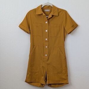 Everlane Cotton Weave Mustard Short Sleeve Button-Up Utility Romper Size 2